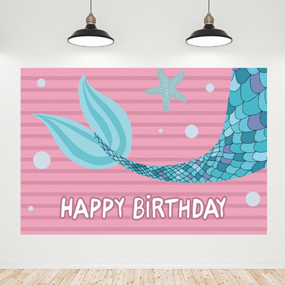 Mermaid Tail Happy Birthday Backdrop Banner