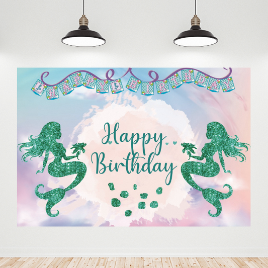 Glitter Mermaid Happy Birthday  Background Banner