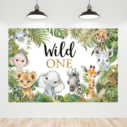 Forest Jungle Wild One Happy Birthday Backdrop Banner