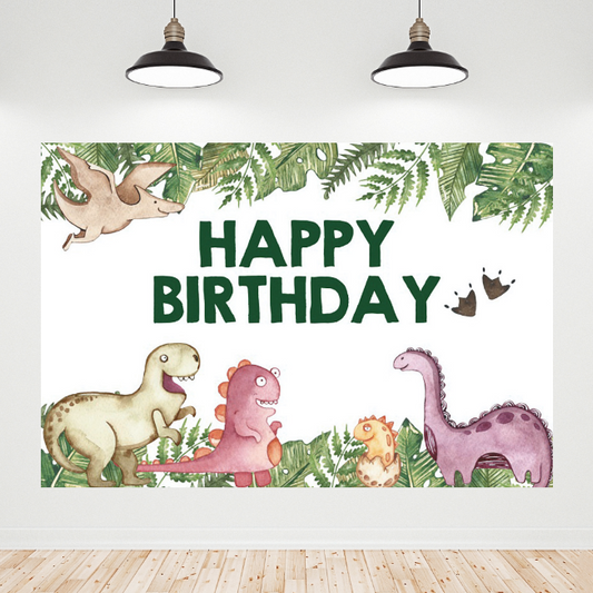 Cartoon Dinosaur Happy Birthday Backdrop Banner