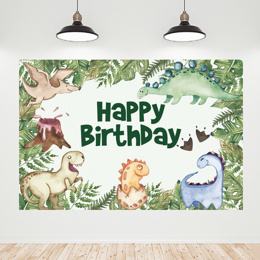 Forest Dinosaur Happy Birthday Backdrop Banner