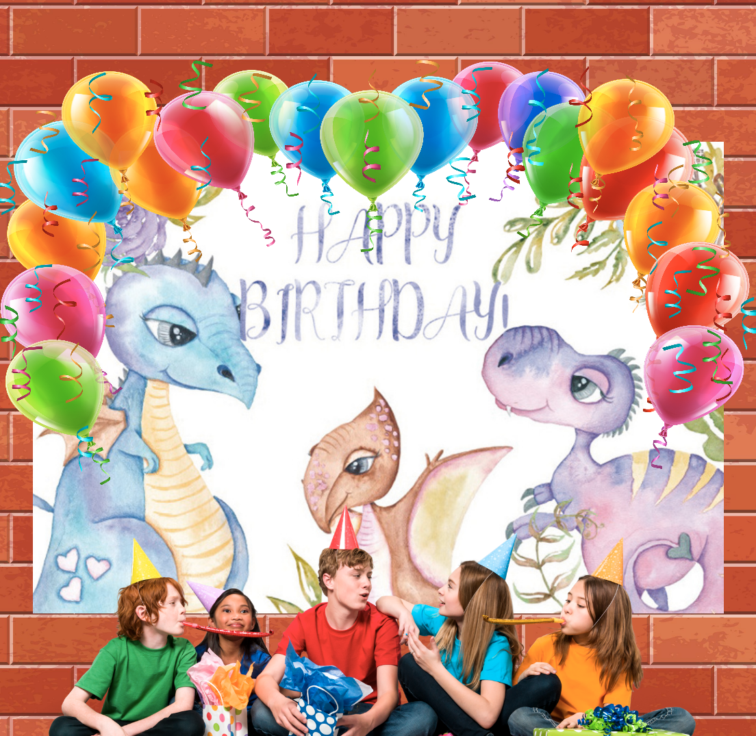 Dinosaur Theme Happy Birthday Backdrop Banner