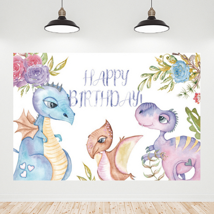 Dinosaur Theme Happy Birthday Backdrop Banner