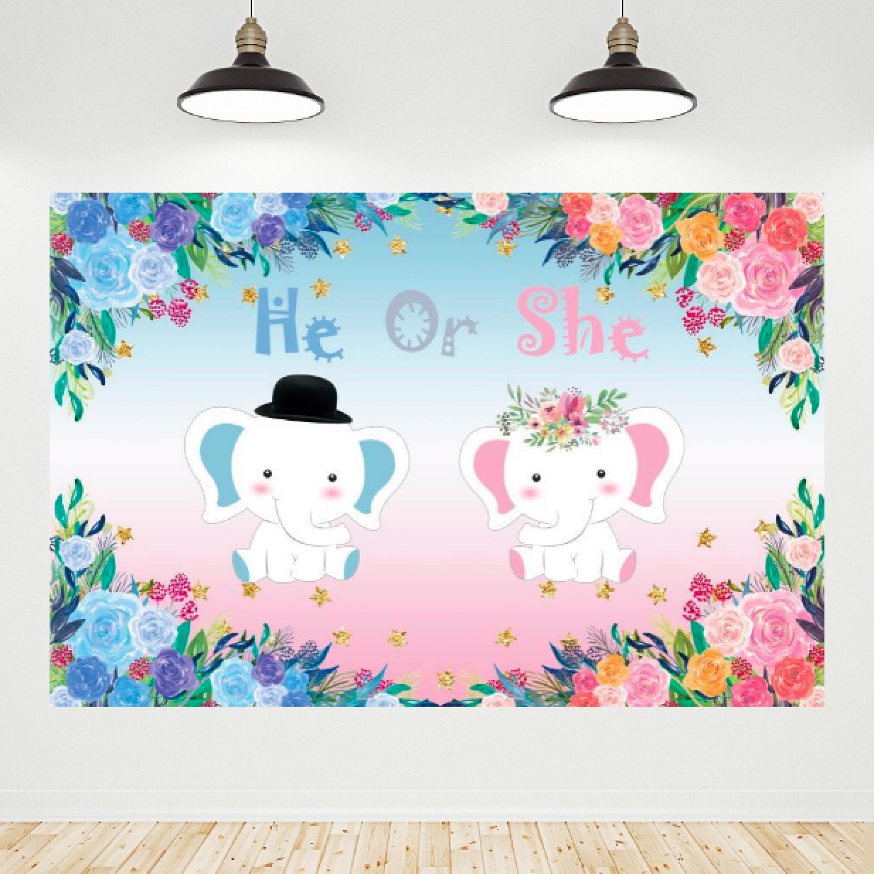 He Or She Elephant Gender Reveal Backdrop Banner