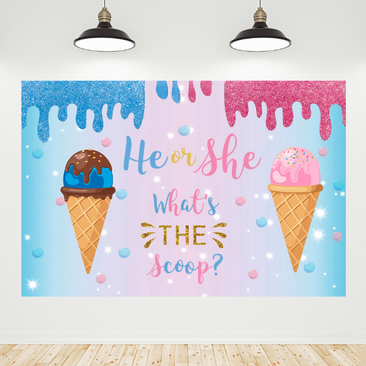 Ice Cream He Or She Gender Reveal Backdrop Banner