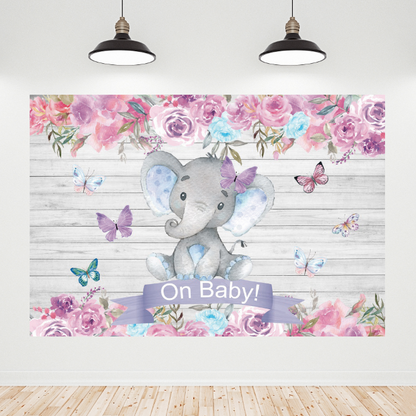 Oh Baby Elephant Baby Shower Birthday Backdrop Banner