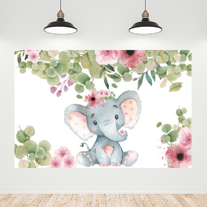 Elephant Baby Shower Birthday Backdrop Banner