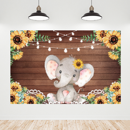Sunflower Elephant Baby Shower Birthday Backdrop Banner