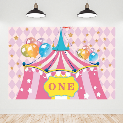 Pink Circus Birthday Decoration Backdrop Banner