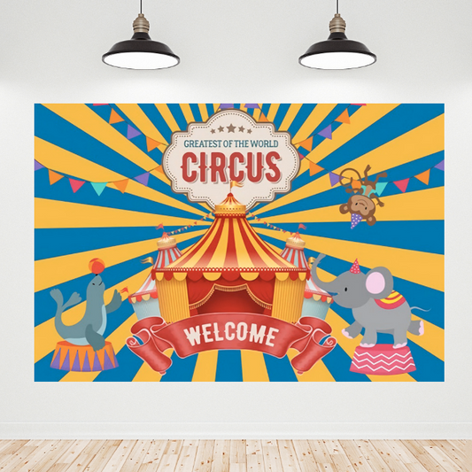 Blue Yellow Circus Decoration Backdrop Banner