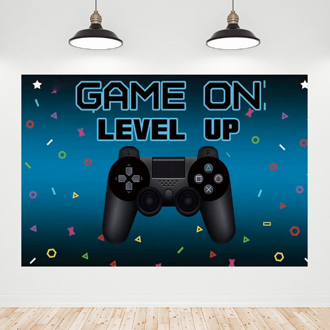 Level Up Game On Happy Birthday Backdrop Banner