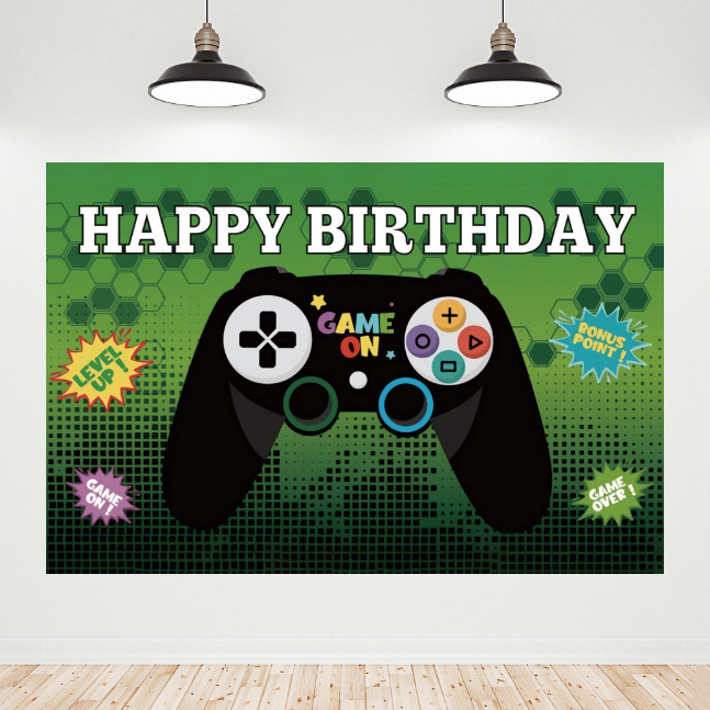 Game Theme Happy Birthday Backdrop Banner
