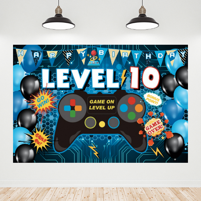 Level 10 Gamepad Happy Birthday Backdrop Banner