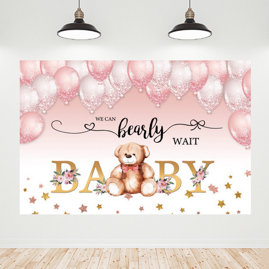 Rose Gold Balloon Teddy Bear Baby Shower Backdrop Banner