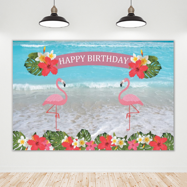 Flamingo Theme Happy Birthday Backdrop Banner