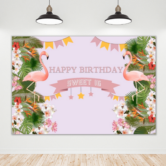 Sweet Flamingo Theme Happy Birthday Backdrop Banner
