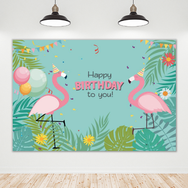 Flamingo Theme Happy Birthday Backdrop Banner