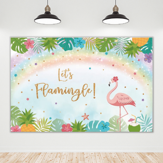 Let's Flamingle Theme Happy Birthday Backdrop Banner