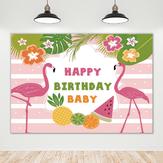 Baby Birthday Flamingo Theme Party Backdrop Banner