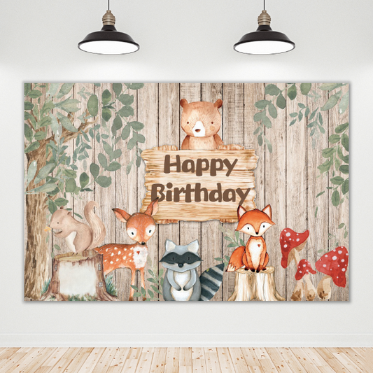 Forest Animal Happy Birthday Party Decoration Backdrop Banner