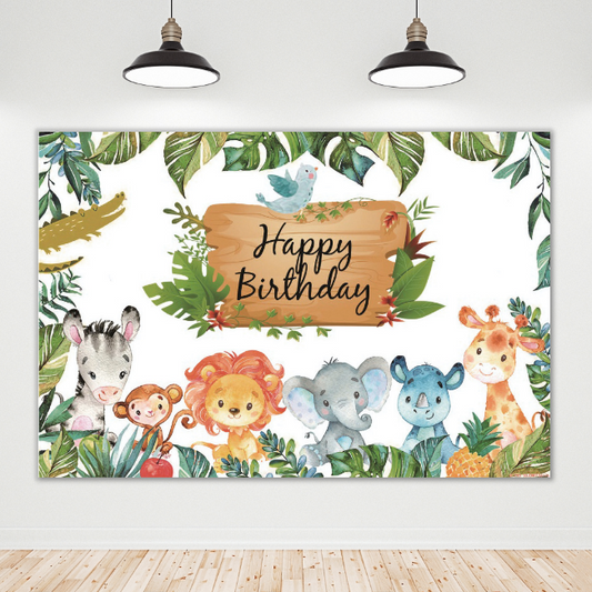 Safari Jungle Happy Birthday Party Decoration Backdrop Banner