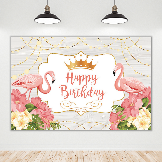 Flamingo Happy Birthday Party Decoration Backdrop Banner
