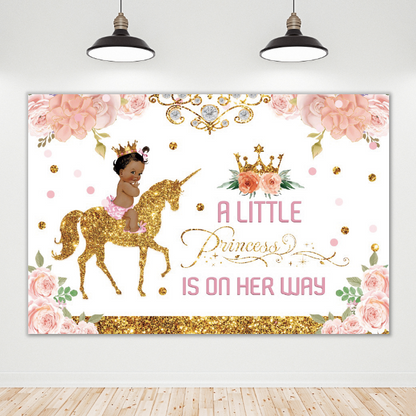 Gold Unicorn Birthday Baby Shower Party Backdrop Banner