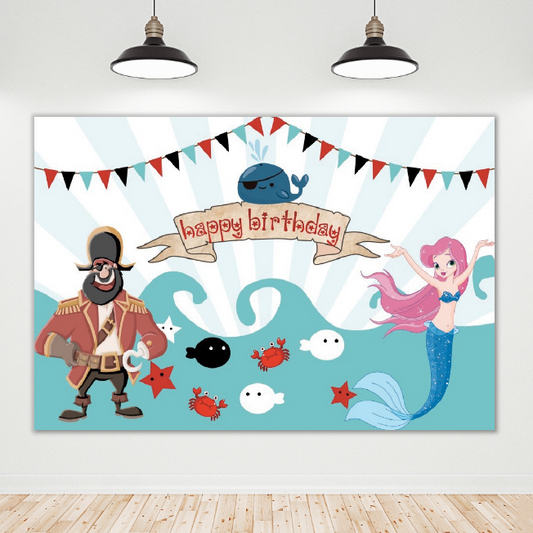 Pirate Mermaid Party Decoration Backdrop Banner