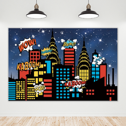 High Building Supper Hero Happy Birthday Party Decoration Backdrop Banner