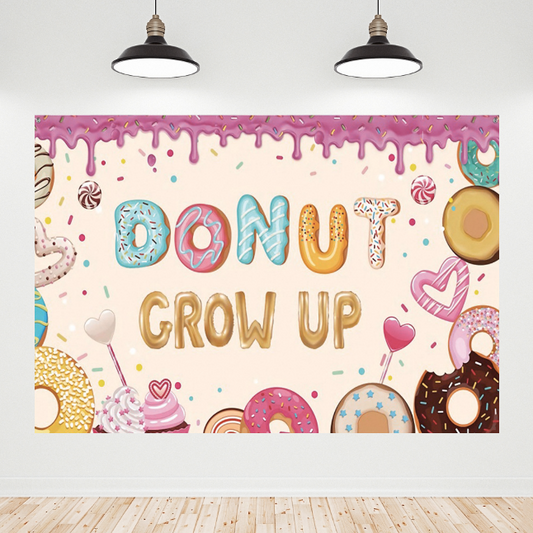 Crow Up Donut Sweet Birthday Decoration Backdrop Banner