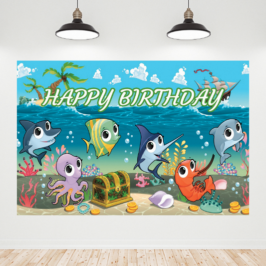 Little Baby Shark Birthday Party Backdrop Banner