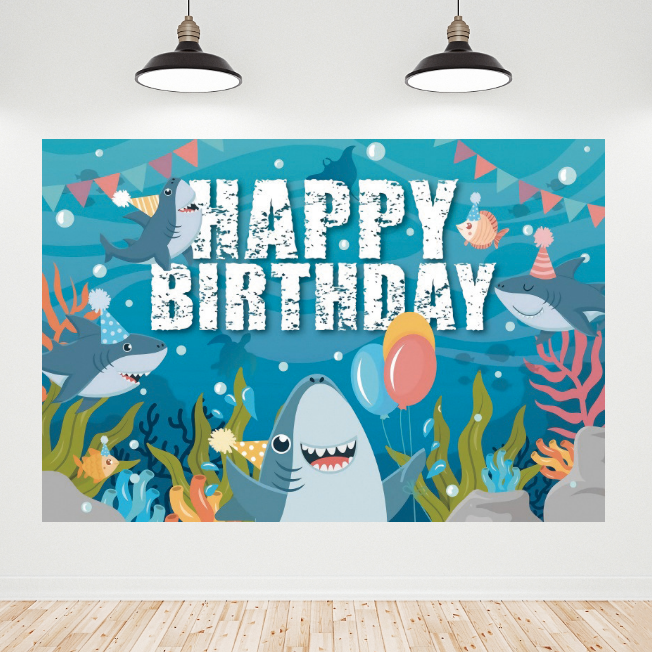 Baby Shark Theme Birthday Party Backdrop Banner