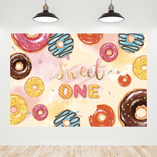 Sweet One Donut Decoration Backdrop Banner