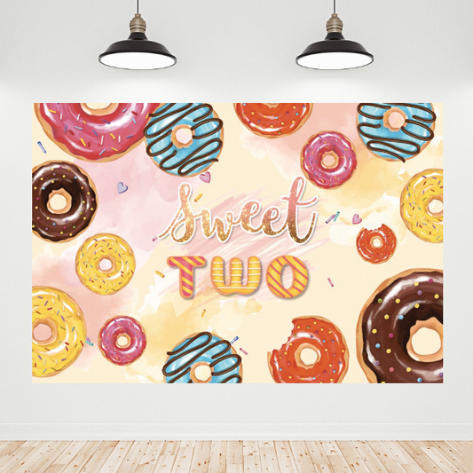 Donut Theme Sweet Two Birthday Decoration Backdrop Banner