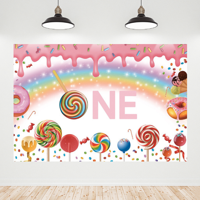 Lollipop Donut One Birthday Decoration Backdrop Banner
