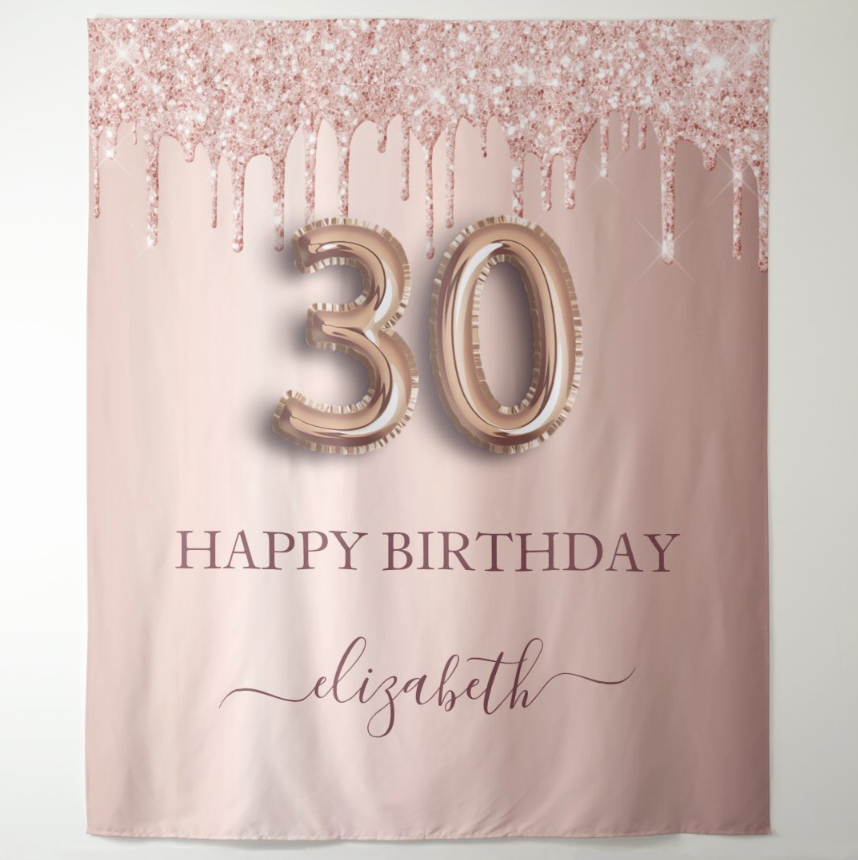 30th Birthday Party Rose Gold Decoration Fabric Backdrop