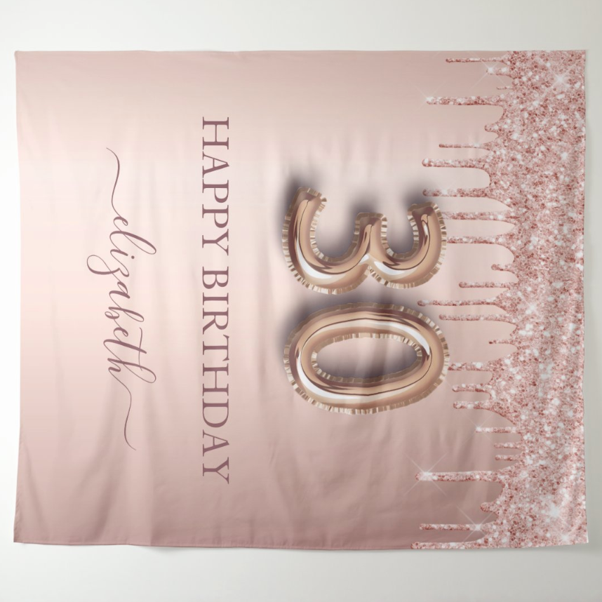 30th Birthday Party Rose Gold Decoration Fabric Backdrop