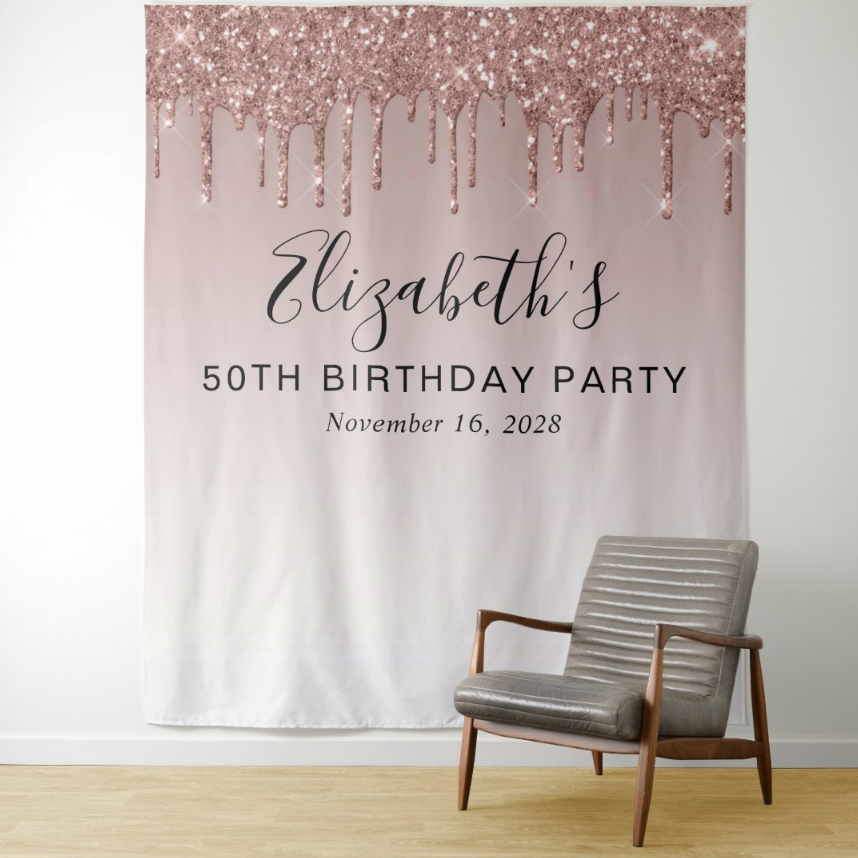 Rose Gold Adult Birthday Party Decoration Fabric Backdrop