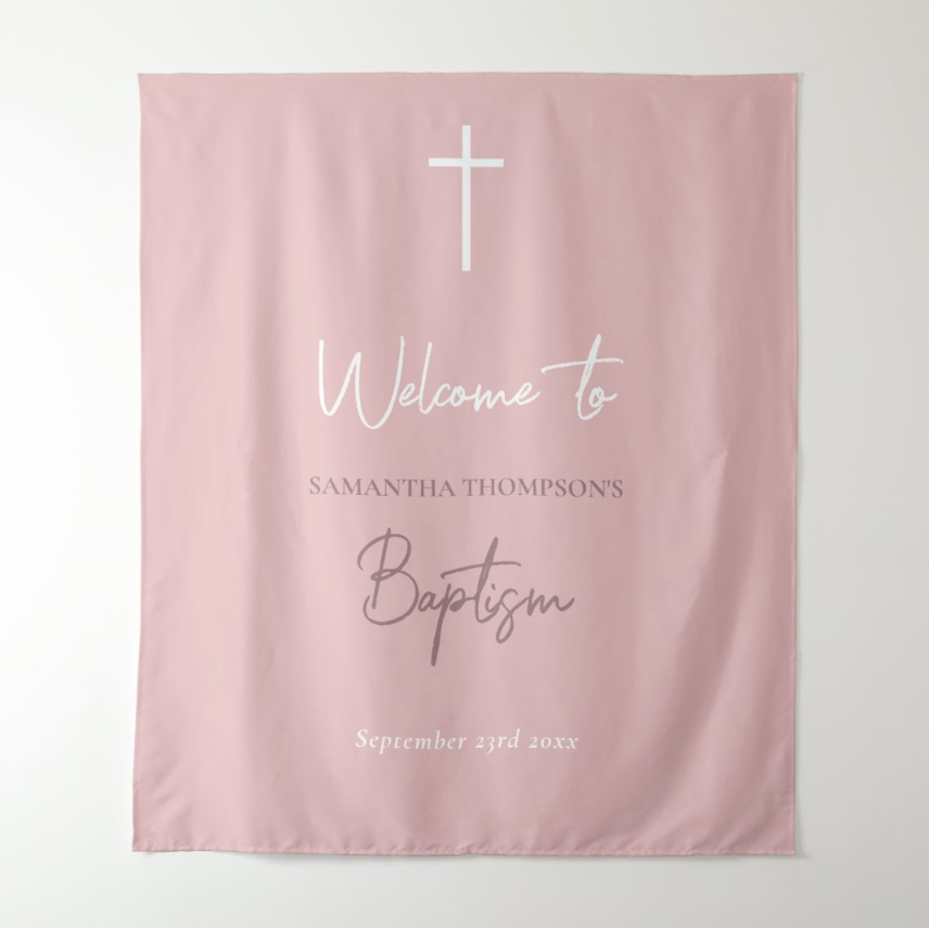 Pink Baptism Party Decoration Fabric Backdrop