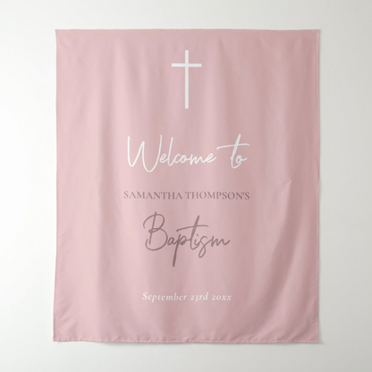 Pink Baptism Party Decoration Fabric Backdrop