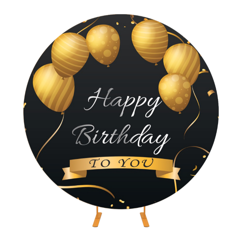 Black Gold Round Backdrop Cover For Birthday Party
