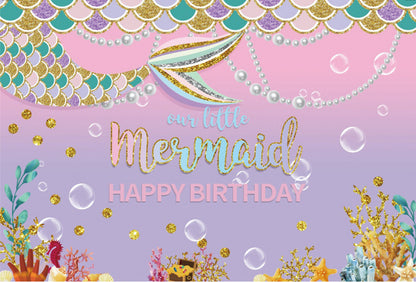 Our Little Mermaid Happy Birthday Backdrop Banner