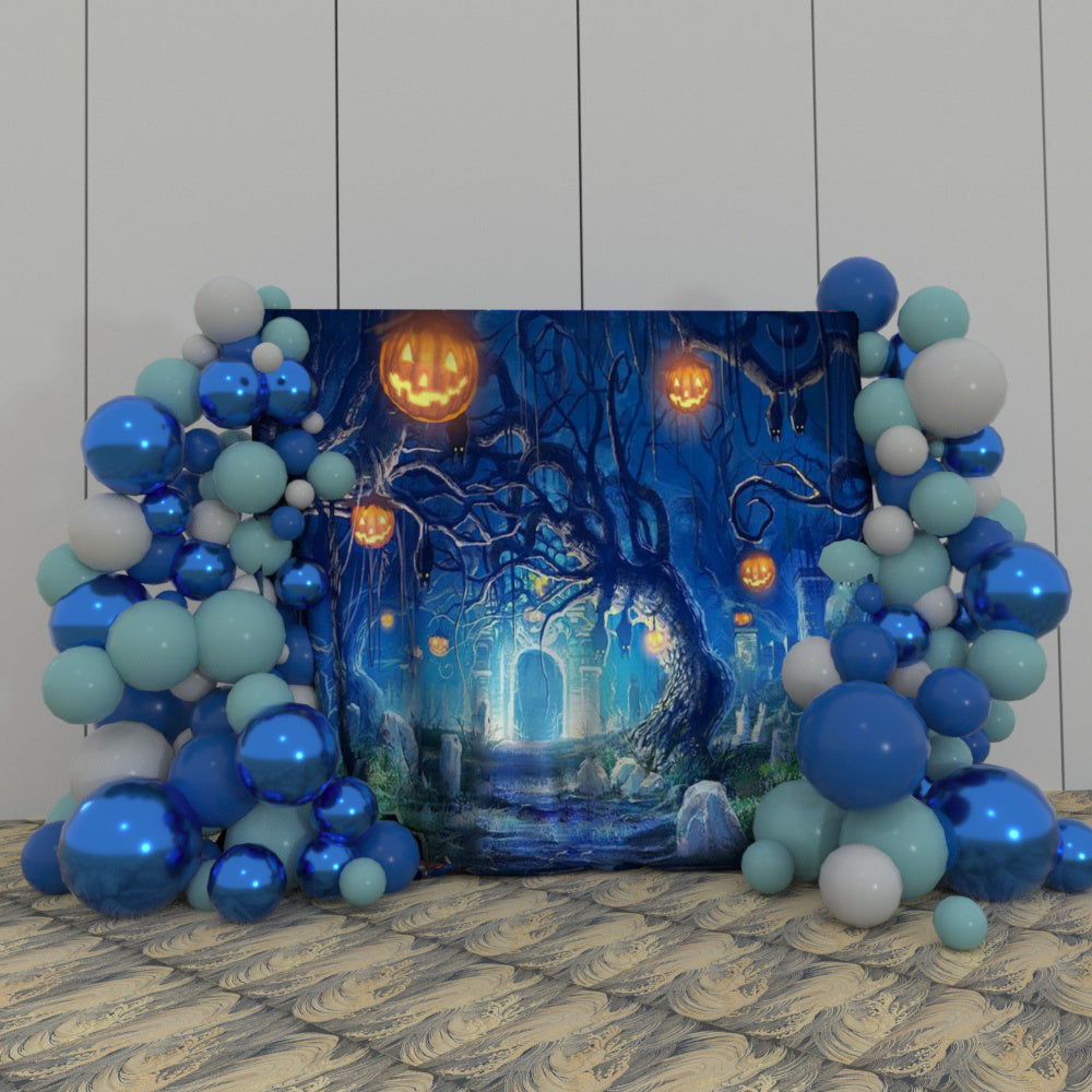 Blue Color Halloween Decoration Fabric Backdrop