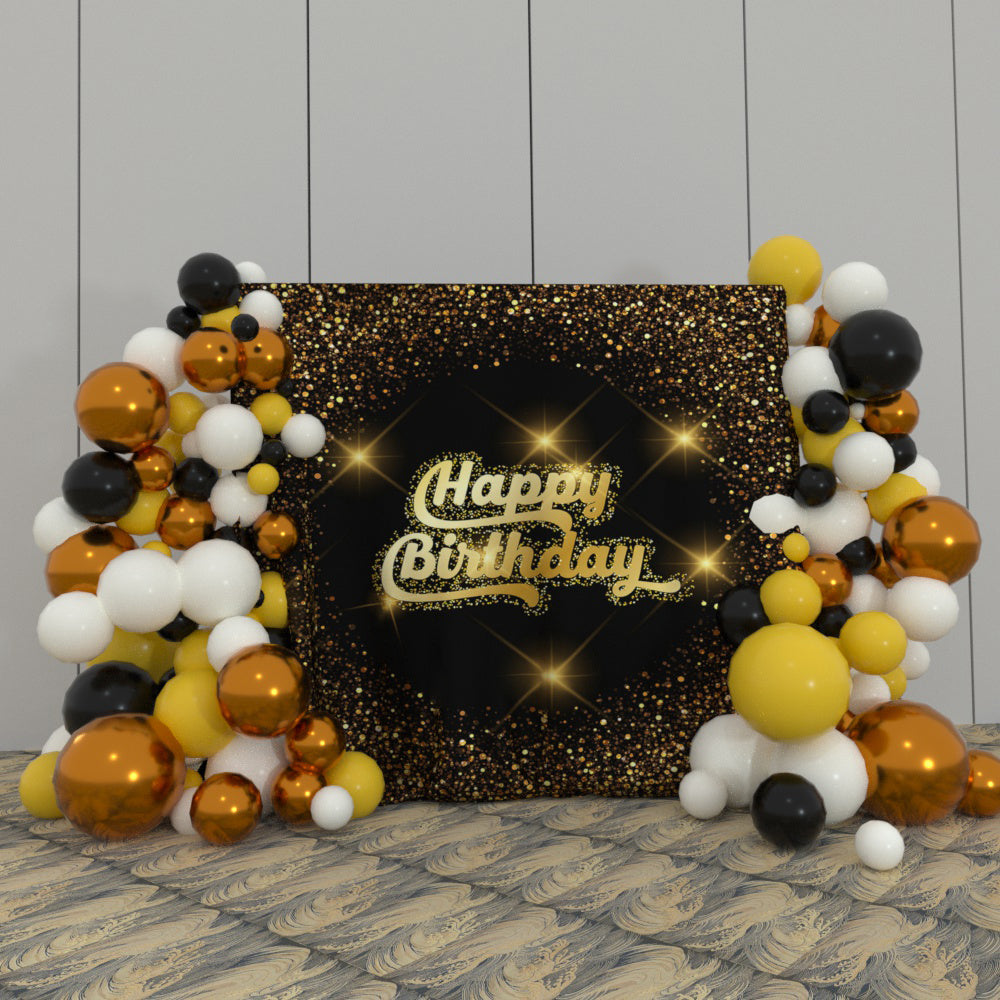 Gold Glitter Happy Birthday Party Decoration Fabric Backdrop
