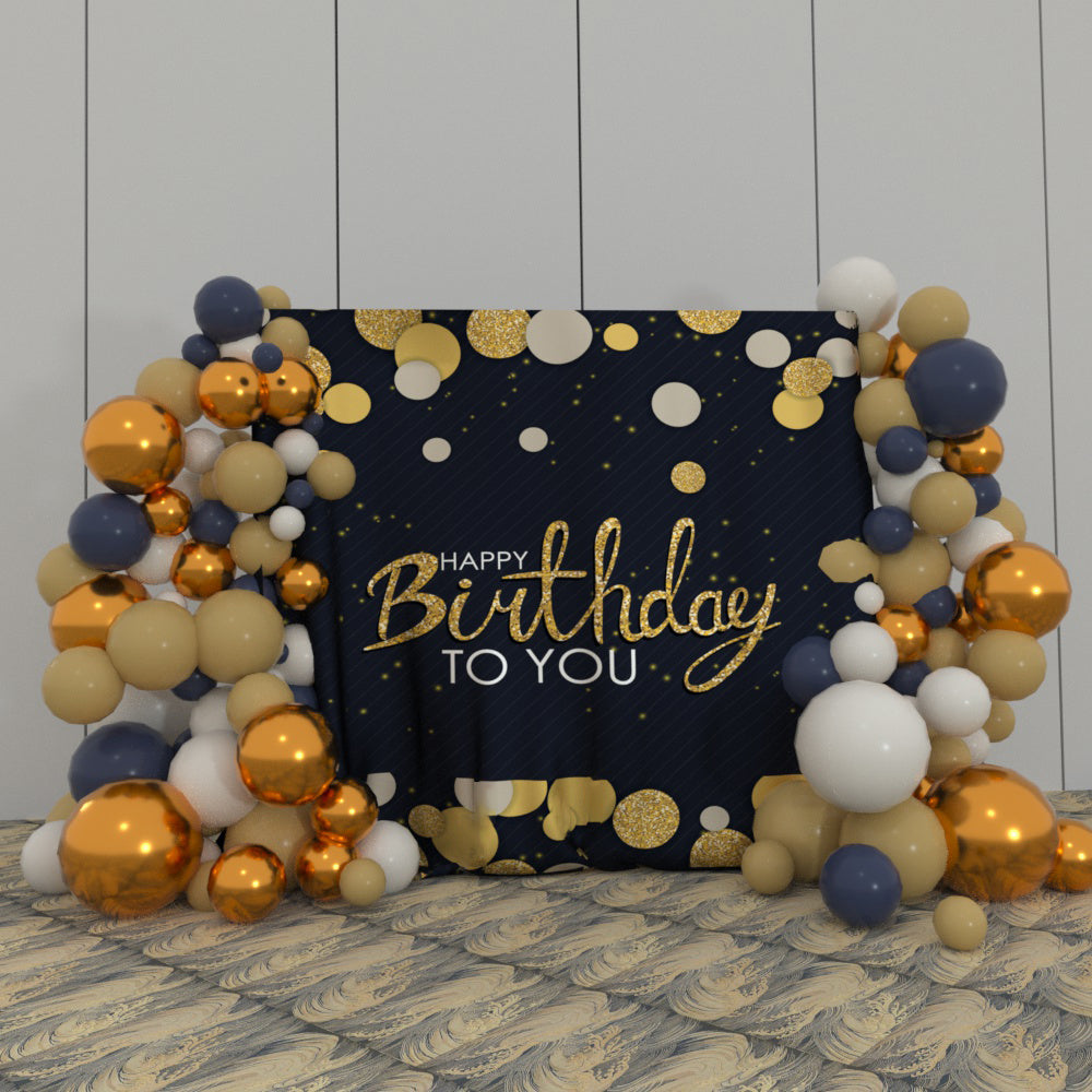 Gold Black Happy Birthday Party Decoration Fabric Backdrop