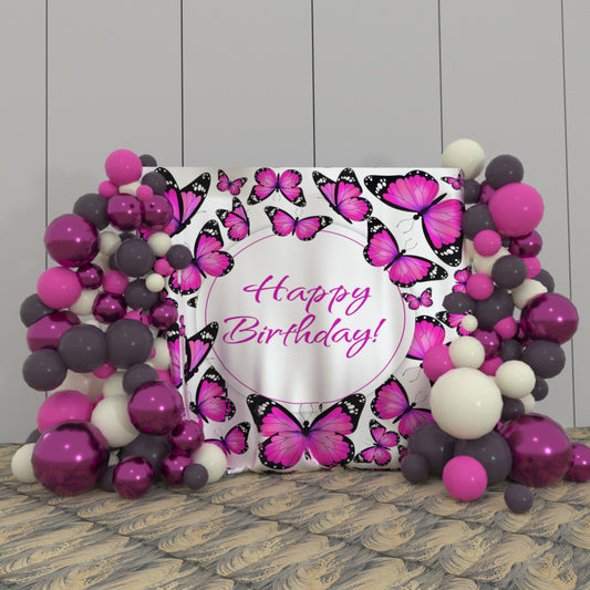 Butterfly Happy Birthday Party Decoration Fabric Backdrop