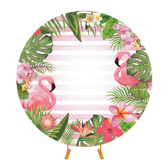 Flamingo Theme Baby Shower Round Backdrop Cover
