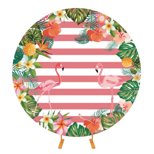 Flamingo Baby Shower Round Background Cover