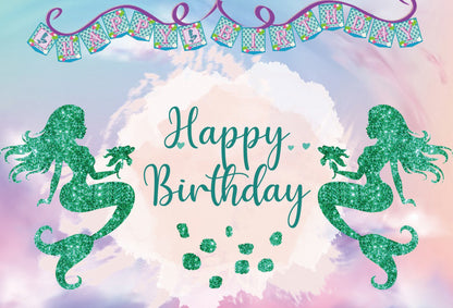 Glitter Mermaid Happy Birthday  Background Banner
