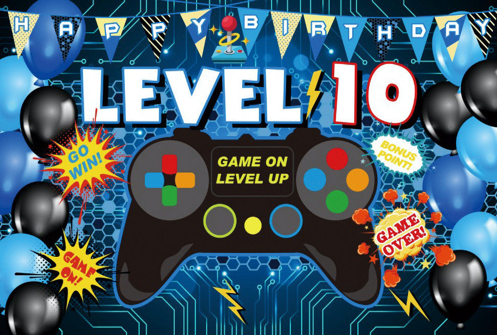 Level 10 Gamepad Happy Birthday Backdrop Banner